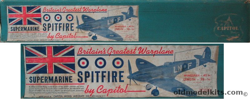 Capitol Supermarine Spitfire - 40 inch Wingspan Balsa Flying Model Airplane, D-6 plastic model kit